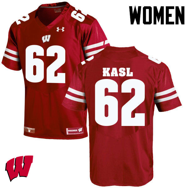 Women Wisconsin Badgers #62 Patrick Kasl College Football Jerseys-Red